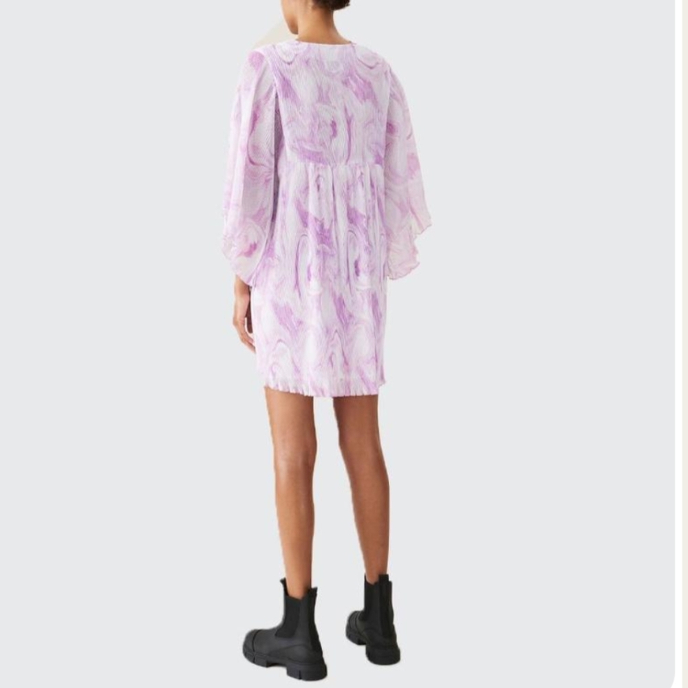 GANNI • PLEATED GEORGETTE MINI DRESS in ORCHID